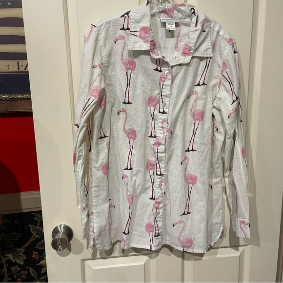 Catalog Favorites Standing Flamingo Print Pattern Long Sleeve Dress Shirt Size L - Picture 6 of 7